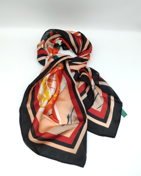 Red and black imitation silk printed plaid square scarf